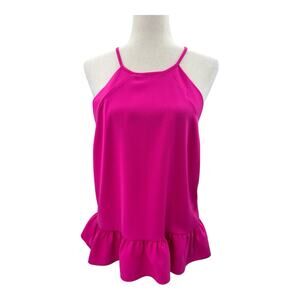 Amanda Uprichard REVOLVE Top Sz M Sleeveless Hot Pink Ruffle Hem Halter Style